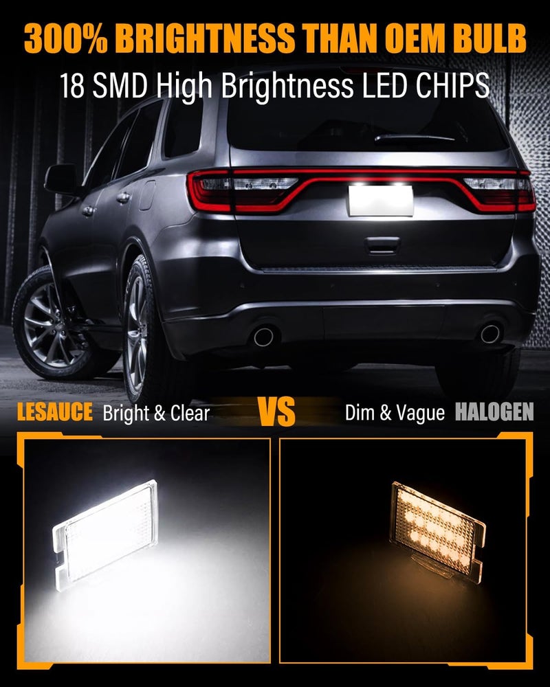 LESAUCE LED License Plate Light For 2014-2023 Dodge Durango Pickup Truck, 6000K White, 18 SMD, Tag Lamp Assembly Replacement, Plug and Play, Pack of 2 - Image 2